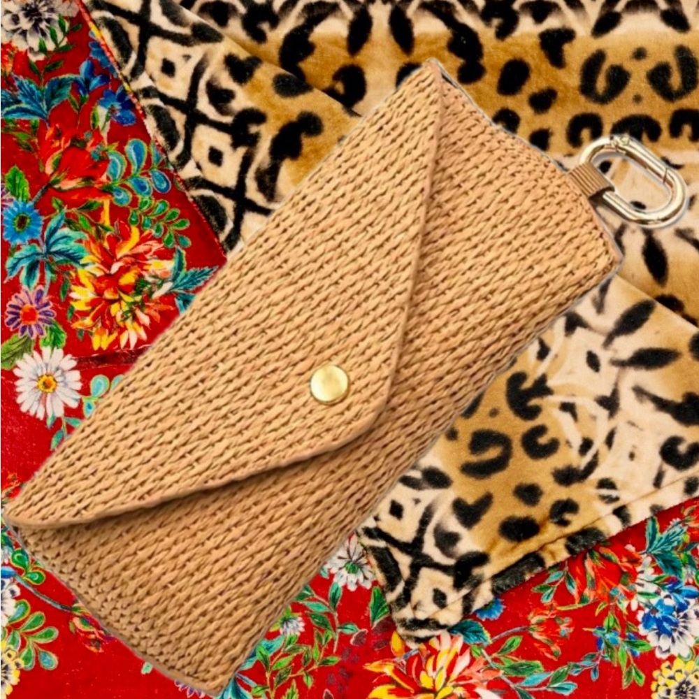 Raffia Sunglasses Case Glasses Sunnies Keychain Clutch Woven Jute Bag NEW - Picture 2 of 12